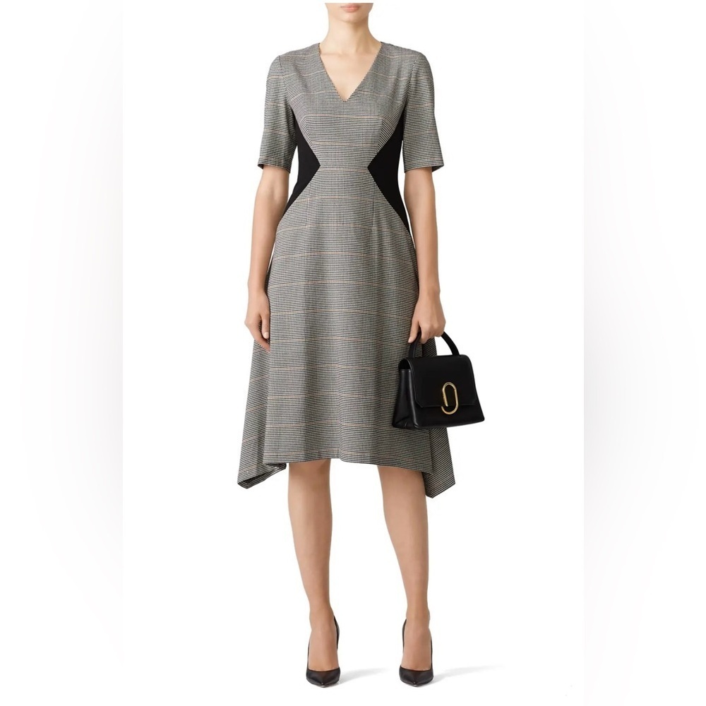Donna Morgan Contrast Plaid Dress The Perfect Work Midi Dress Brown Size 10